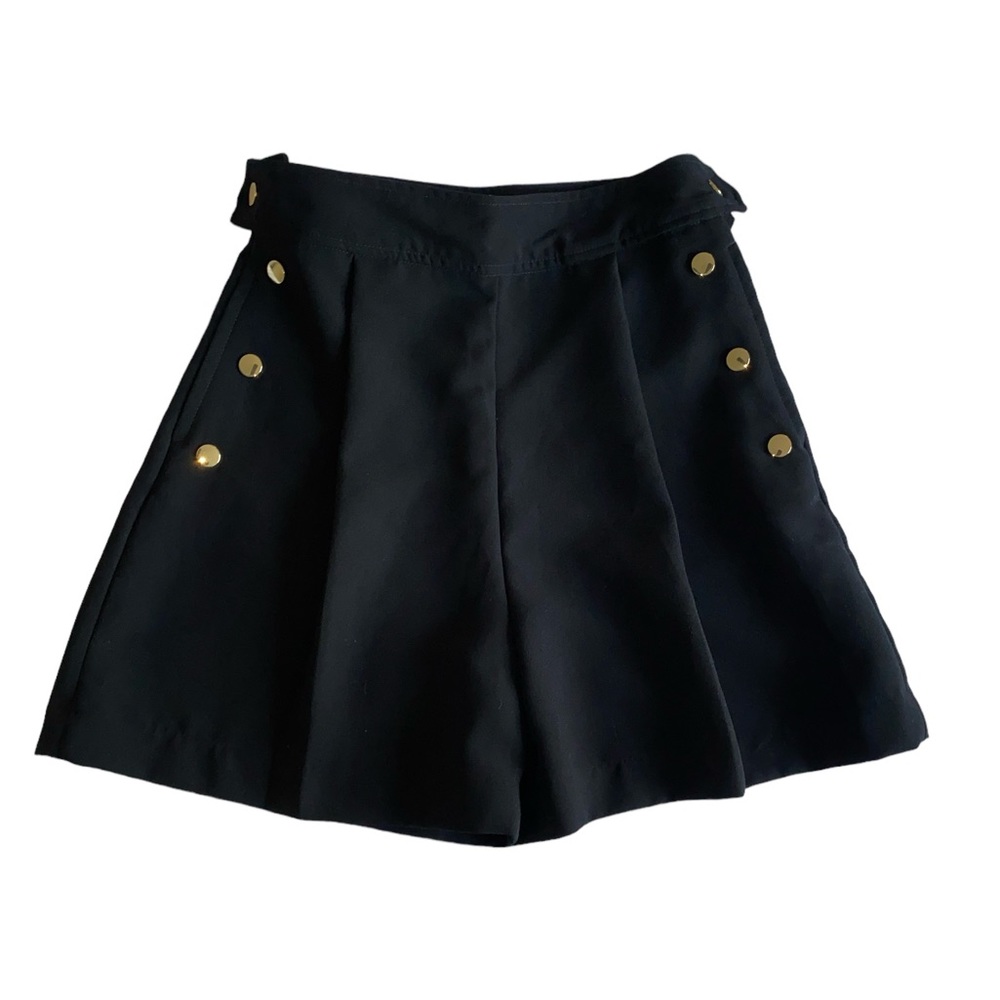 EUC Zara Black Pleated High Waisted Dress Shorts w/ Gold Buttons